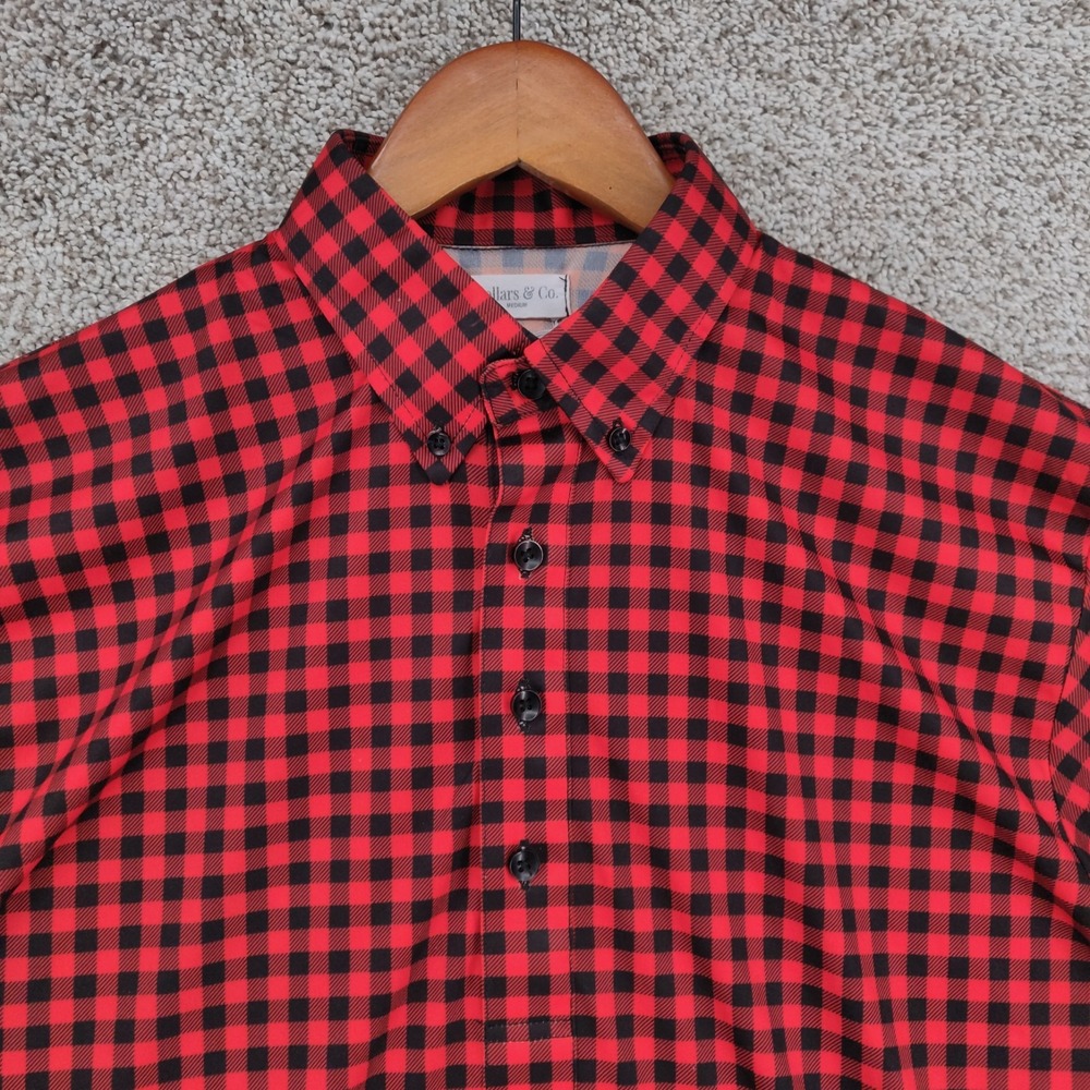 Collars & Co Dress Collar Polo Shirt Mens Medium Gingham Check Performance